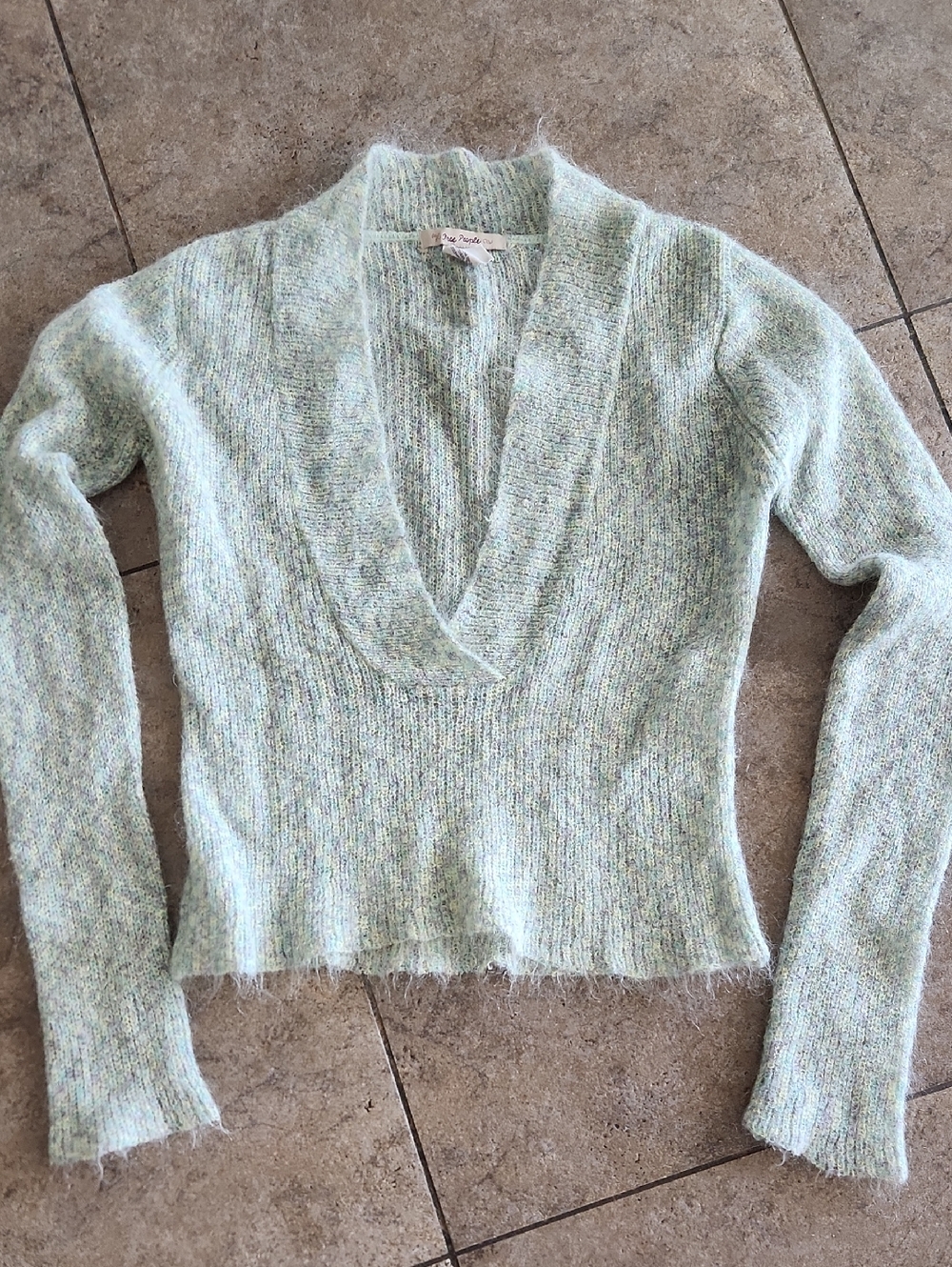 Free People....Mint Green Fuzzy V-Neck Sweater